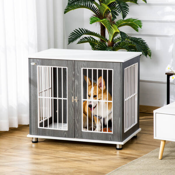 Puppy Cage For Small Dogs | Grey & White Wooden Furniture - Image 10