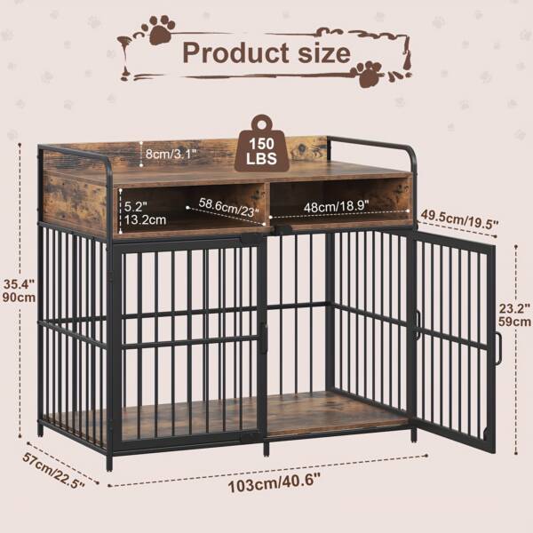 Dog Cage for Large Dogs - Wooden Pet Crate with Storage Drawers - Image 12