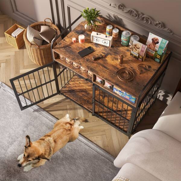 Dog Cage for Large Dogs - Wooden Pet Crate with Storage Drawers - Image 4